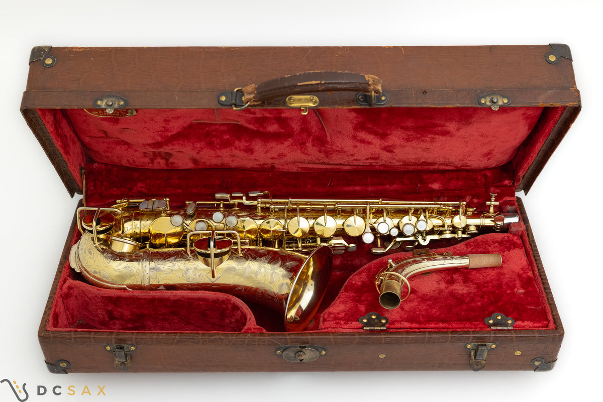 希少 1929年製 King Voll-True "King De Luxe" アルトサックス、金メッキ、フルパール、精巧な彫刻、動画あり