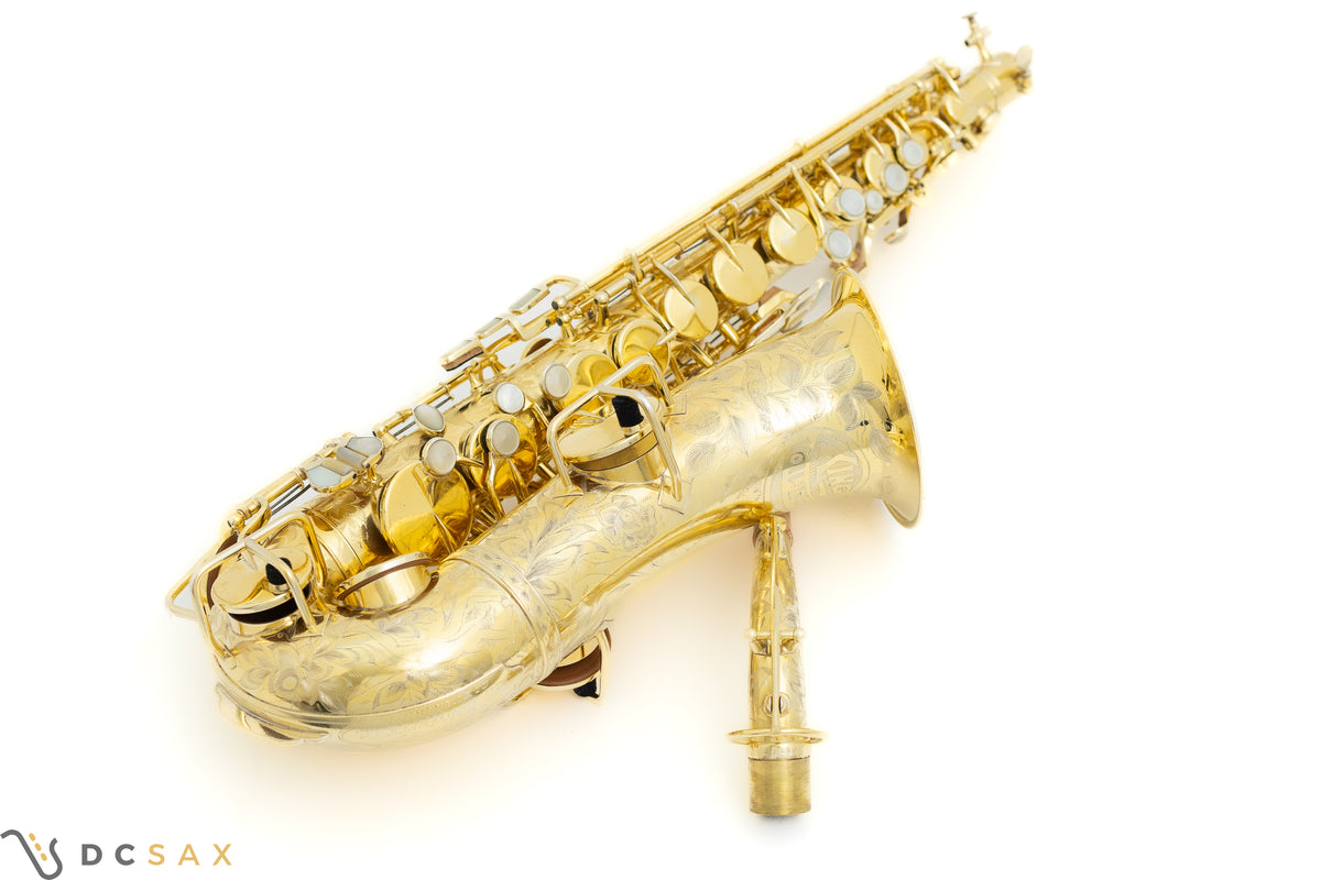 希少 1929年製 King Voll-True "King De Luxe" アルトサックス、金メッキ、フルパール、精巧な彫刻、動画あり