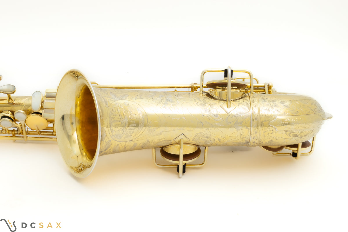 希少 1929年製 King Voll-True "King De Luxe" アルトサックス、金メッキ、フルパール、精巧な彫刻、動画あり