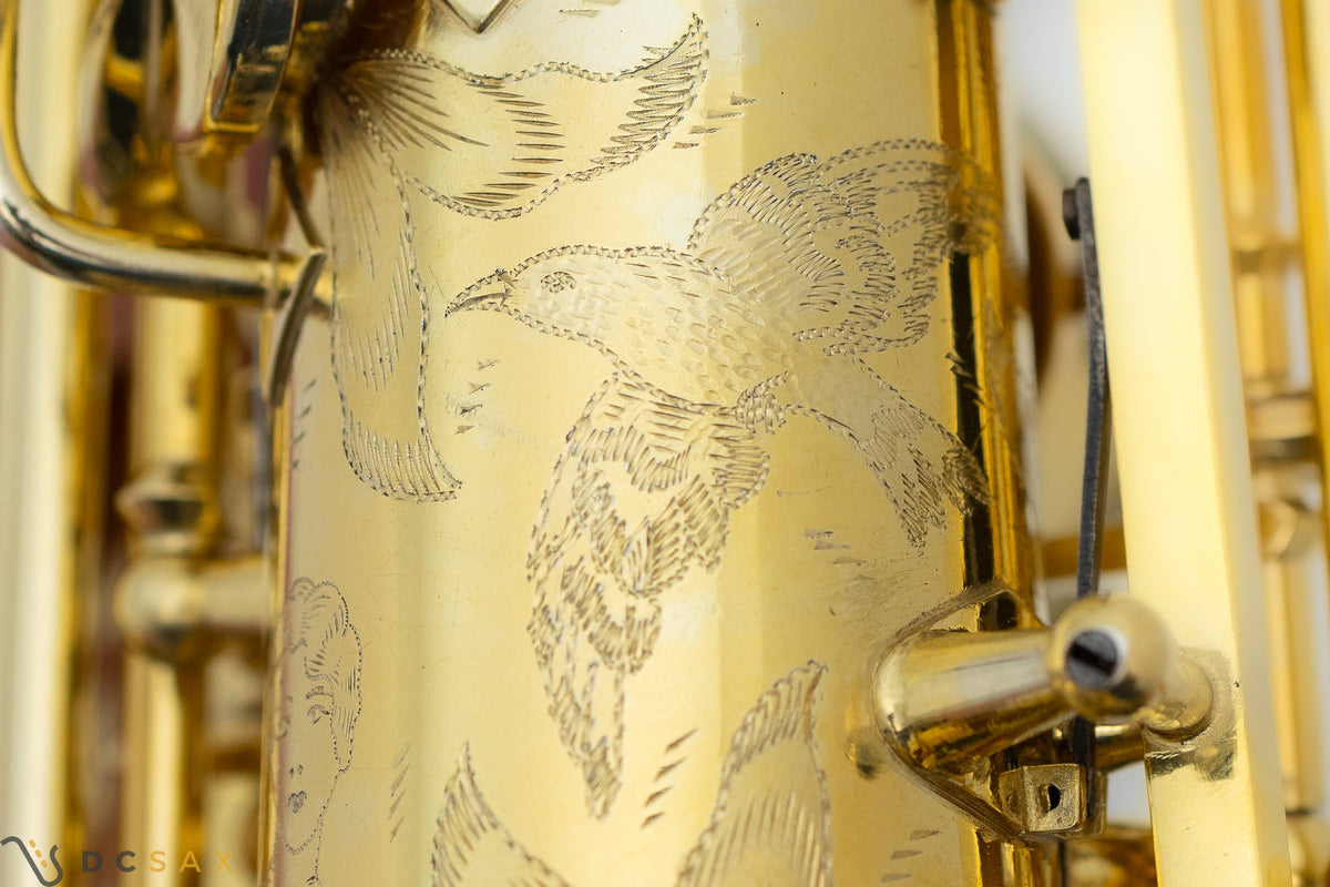 希少 1929年製 King Voll-True "King De Luxe" アルトサックス、金メッキ、フルパール、精巧な彫刻、動画あり