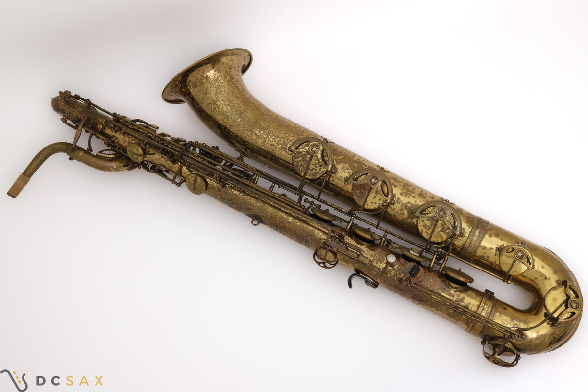 Selmer Mark VI baritone saxophone low A overhead shot