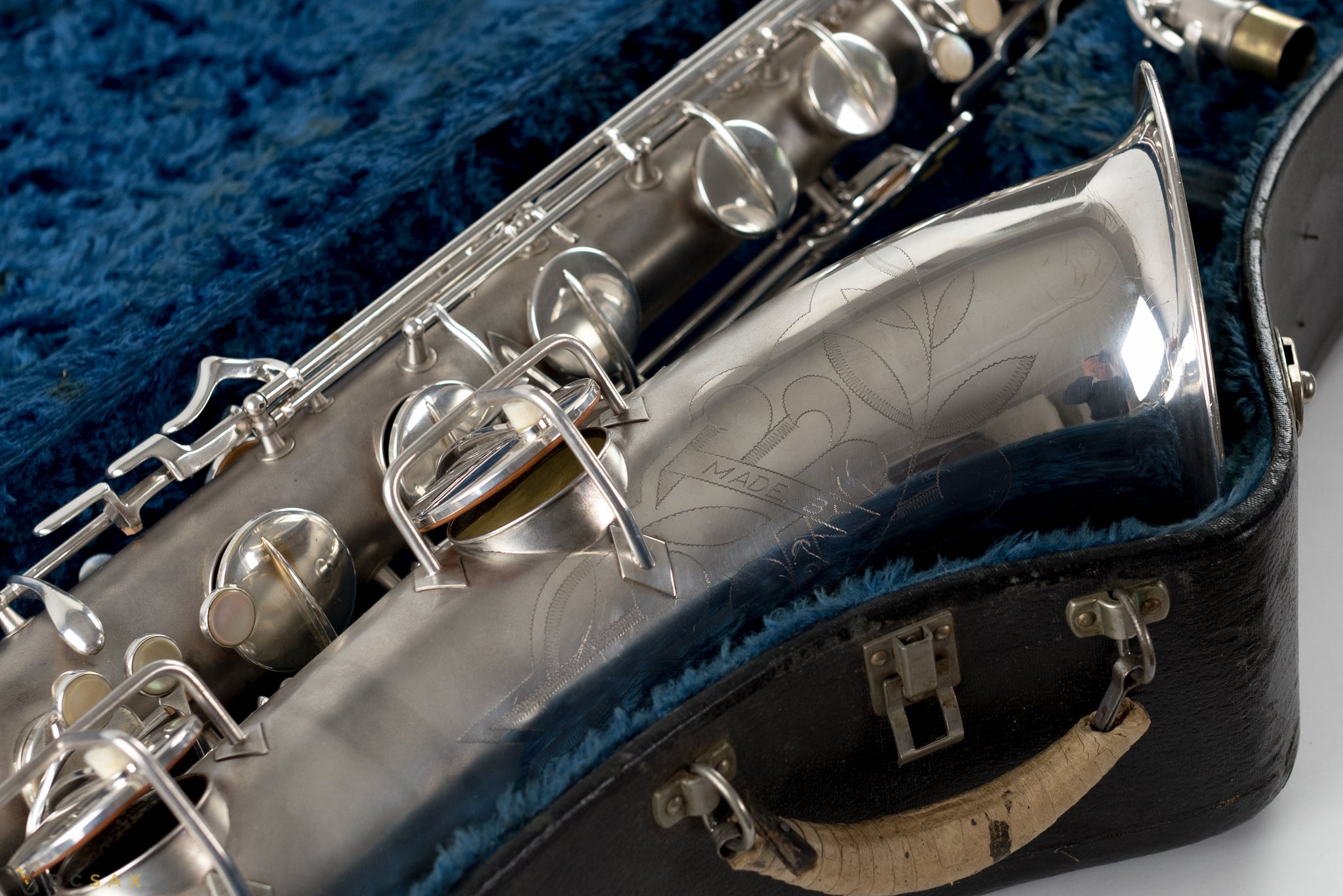 1945 Conn 12M Baritone Saxophone, Silver, Rolled Tone Holes, Overhaul