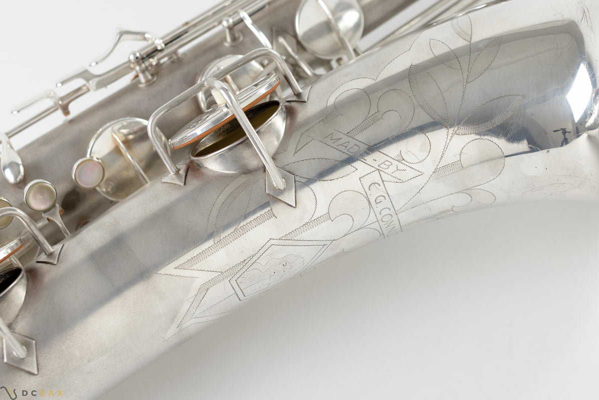 1945 Conn 12M Baritone Saxophone, Silver, Rolled Tone Holes, Overhaul