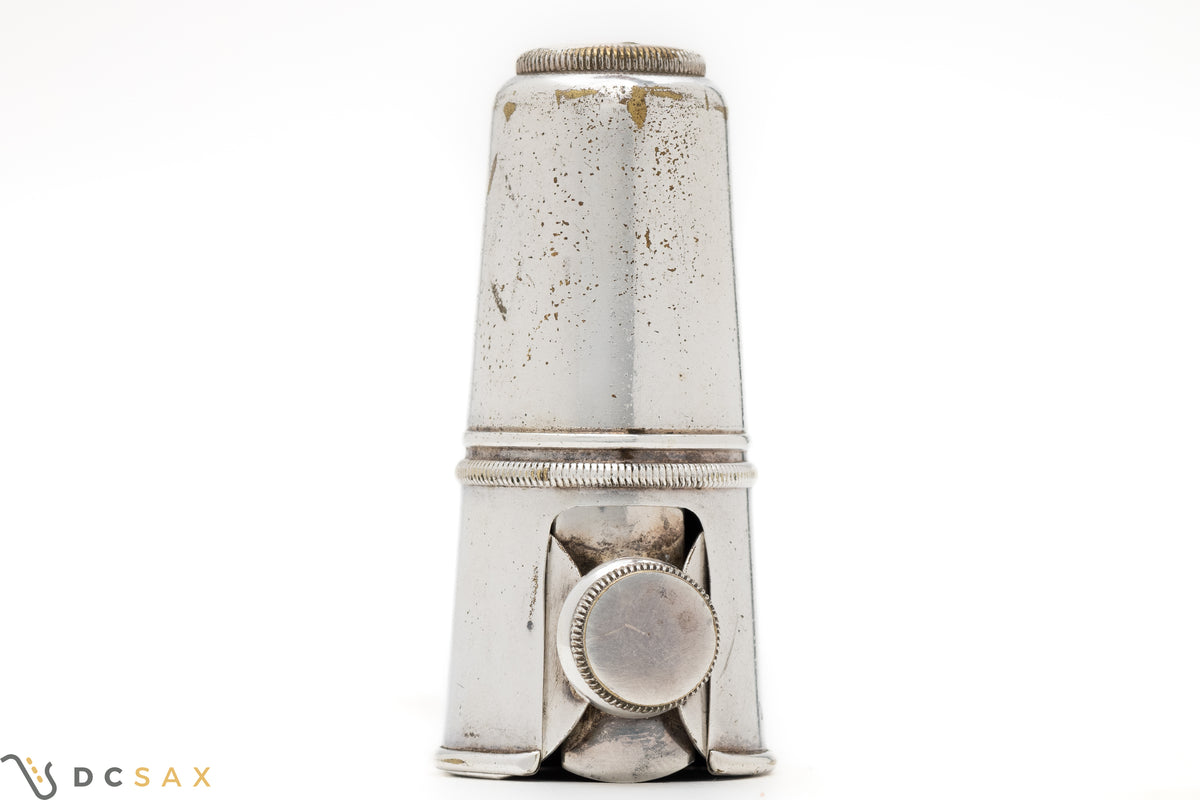 1950's Selmer Single Screw Alto Saxophone Ligature and Cap Set, Silver Plated