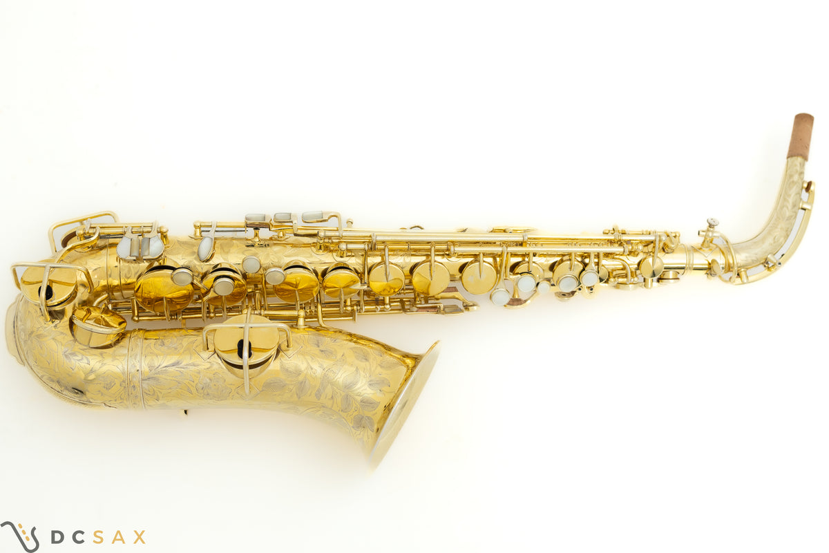 希少 1929年製 King Voll-True "King De Luxe" アルトサックス、金メッキ、フルパール、精巧な彫刻、動画あり