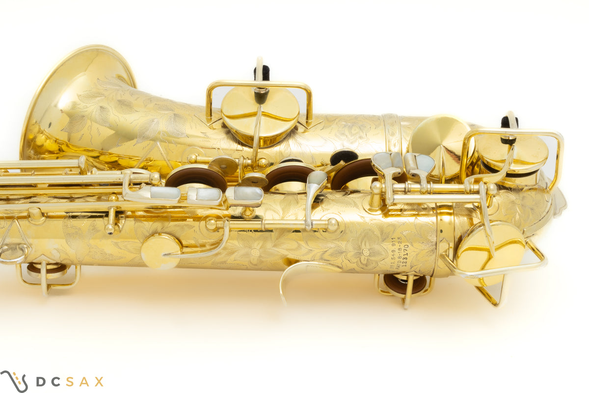 希少 1929年製 King Voll-True "King De Luxe" アルトサックス、金メッキ、フルパール、精巧な彫刻、動画あり