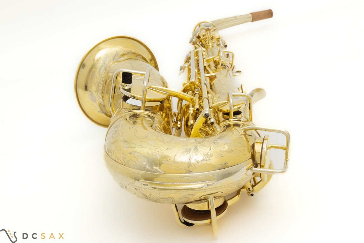 希少 1929年製 King Voll-True "King De Luxe" アルトサックス、金メッキ、フルパール、精巧な彫刻、動画あり