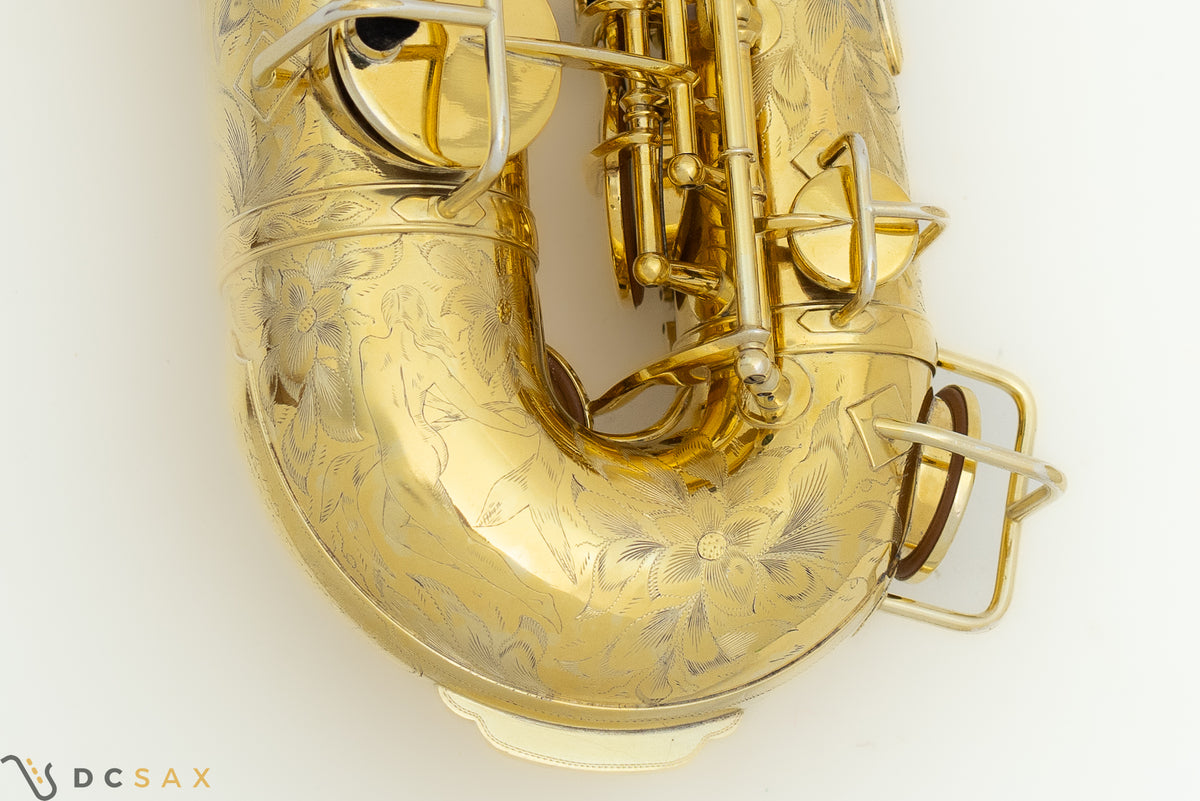 希少 1929年製 King Voll-True "King De Luxe" アルトサックス、金メッキ、フルパール、精巧な彫刻、動画あり