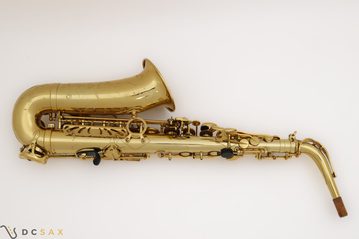 Selmer Jubilee Series II alto saxophone showing the back of the saxophone from above