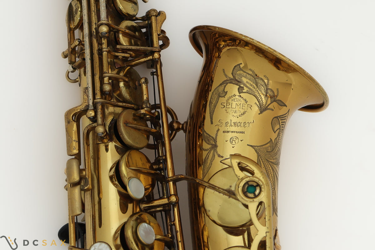 Selmer Mark VI alto saxophone bell engraving and logo 