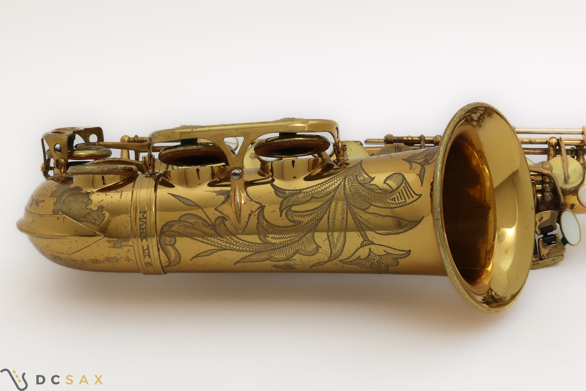 Selmer Mark VI alto saxophone bell engraving